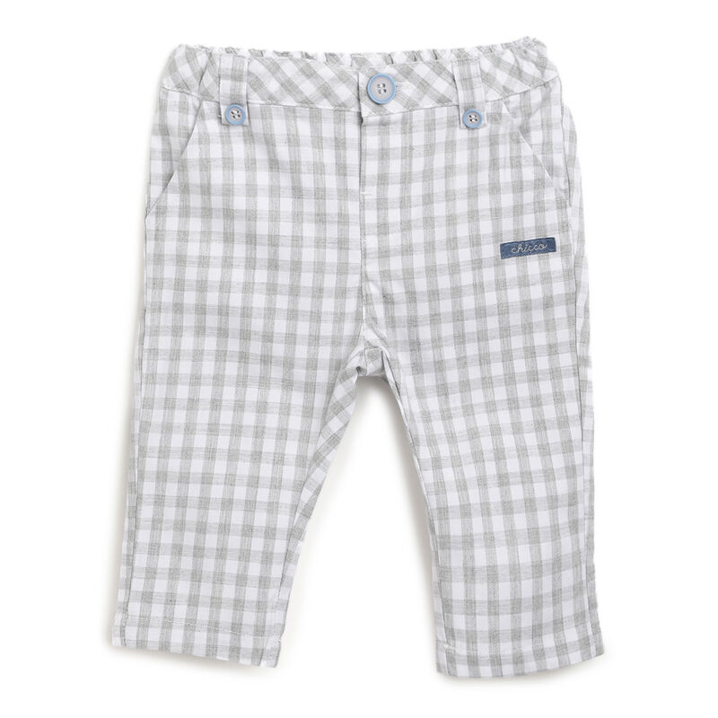 Boys Medium Grey Checkered Long Trousers image number 0